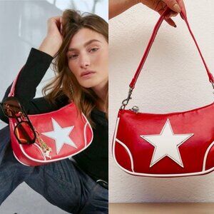 NWT Silence + Noise Daphne Star Faux Leather Red Moto Bag / Vintage Aesthetic